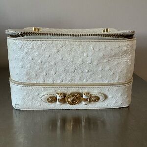 Versace White Ostrich Leather Vanity Bag with Gold Hardware